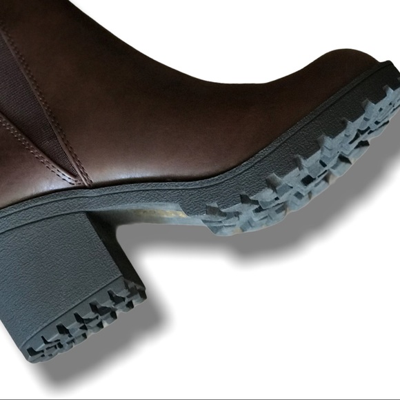 Soda Origami Brown Faux Leather Lug Chunky Boot - Picture 2 of 7